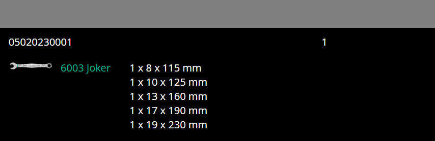 Wera 6003 Joker Combination Wrench Set 5 Piece Metric