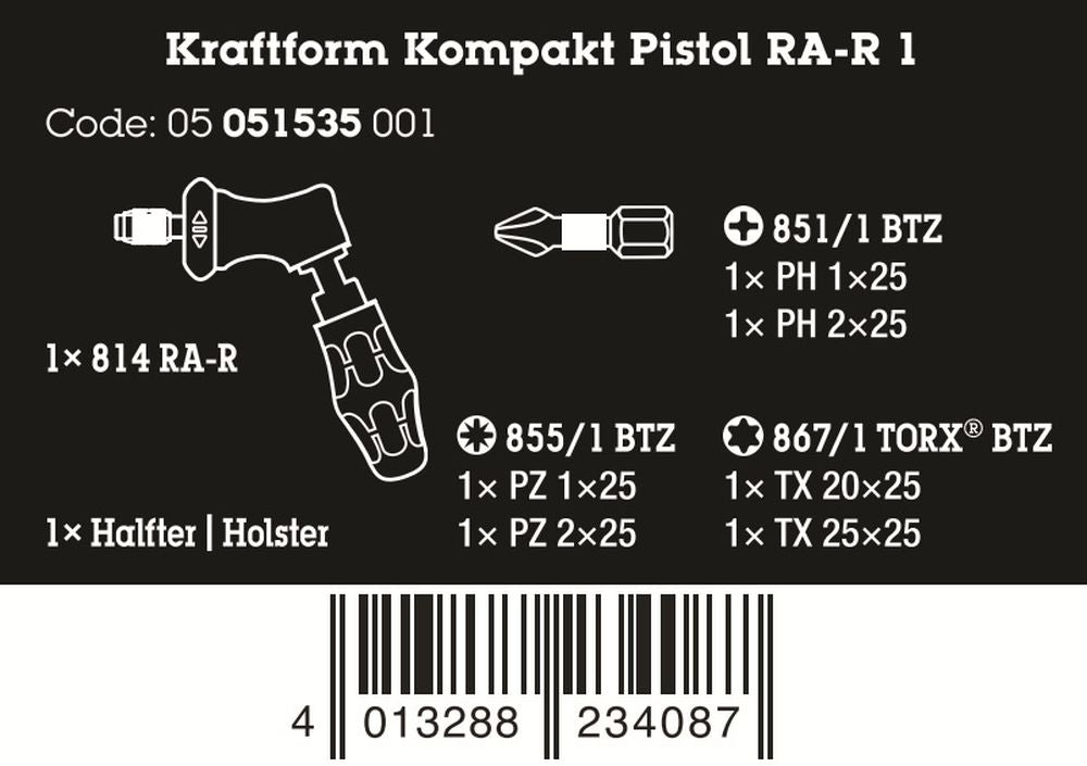 Wera Kraftform Kompakt Pistol RA-R 1 Ratcheting Screwdriver Set