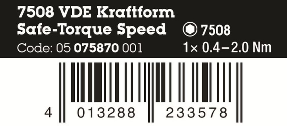 Wera 7508 VDE Kraftform Safe-Torque Speed Torque Screwdriver 0.4-2.0 Nm
