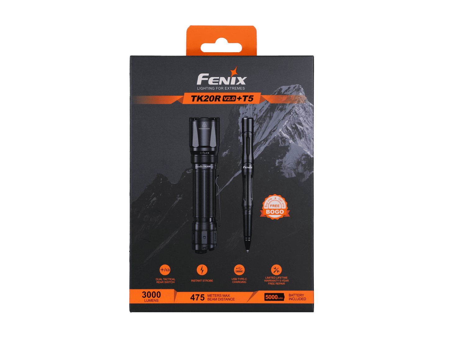 Fenix TK20R V2.0 Rechargeable Flashlight with FREE T5 Tactical Pen