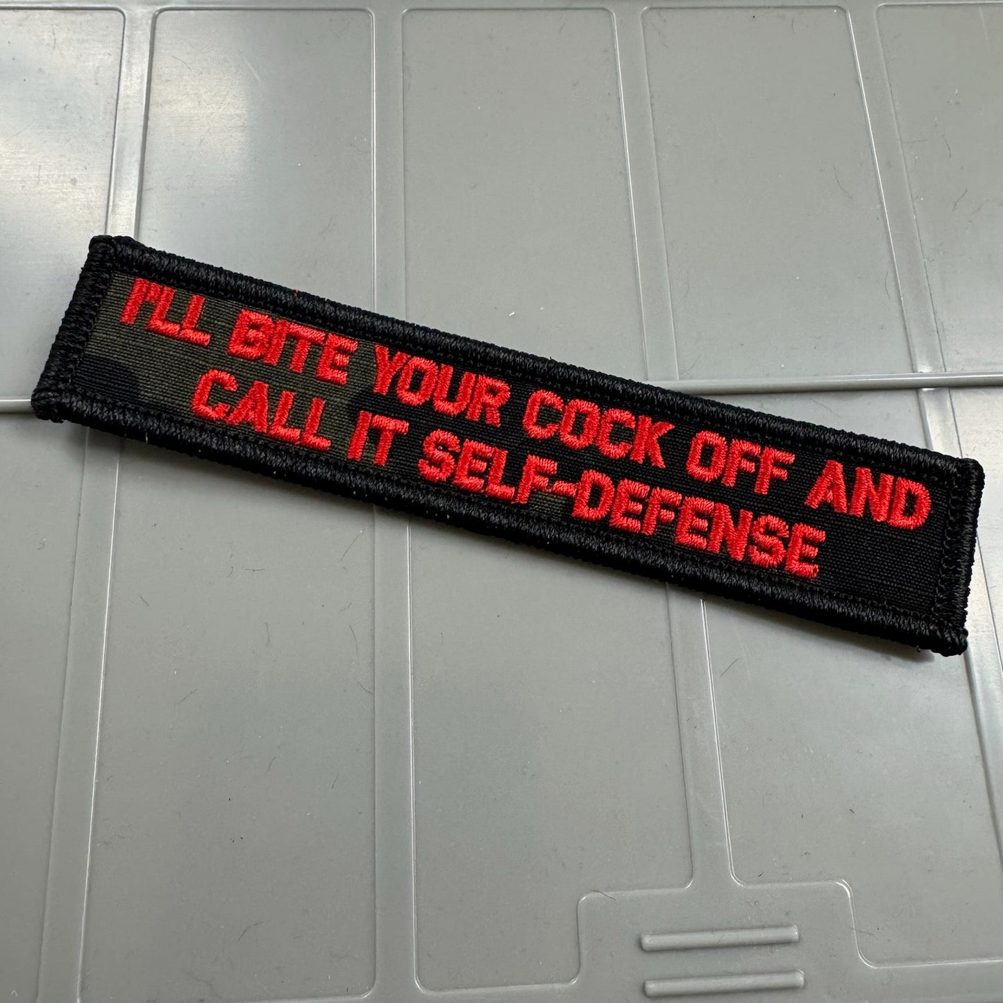 As Seen on Socials - I'll Bite Your Cock Off And Call It Self-Defense - 1x5 Patch - Multicam Black w/Red