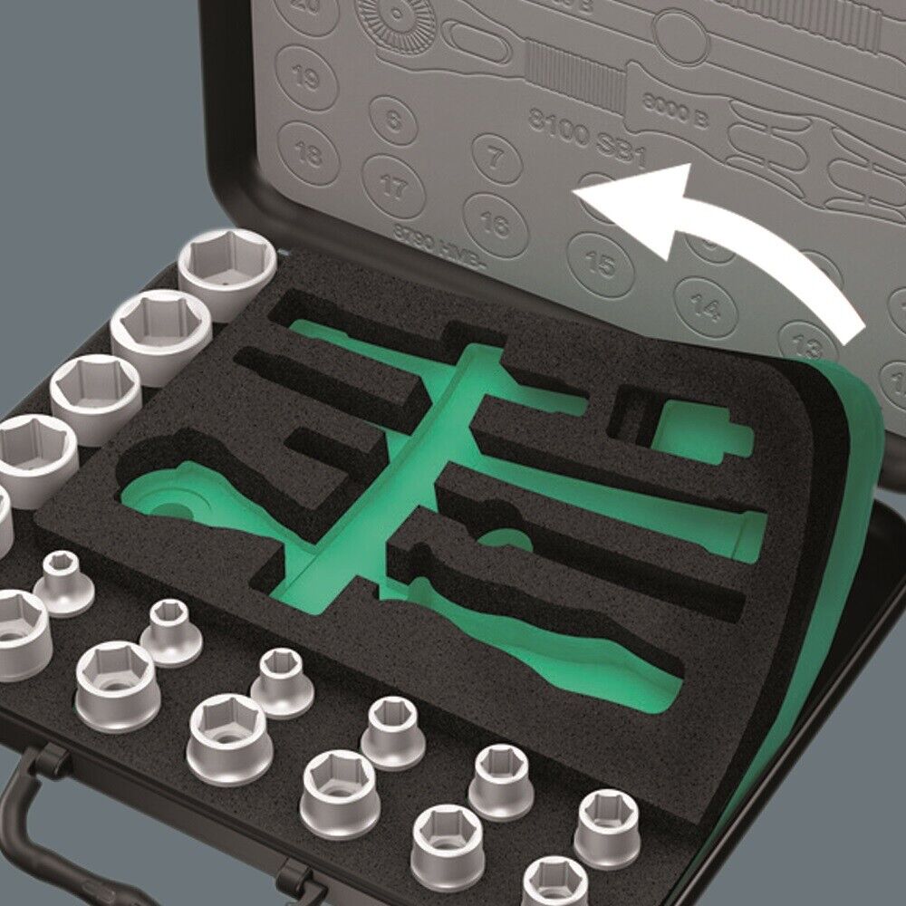 Wera 8100 SC 4 Zyklop Socket Wrench Set 1/2" Drive SAE