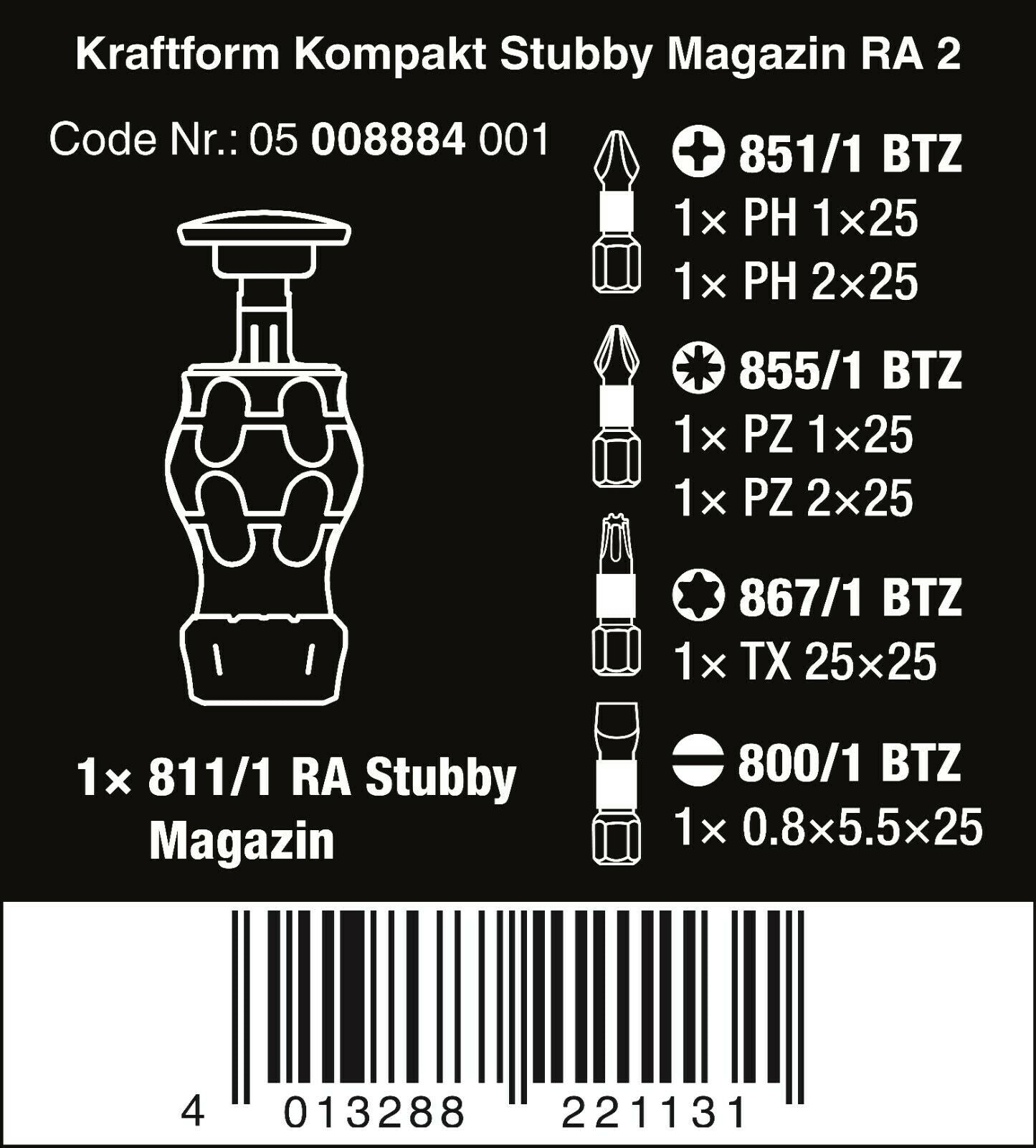 Wera Kraftform Kompakt Stubby Magazine RA 2 Screwdriver Set 6 Pieces