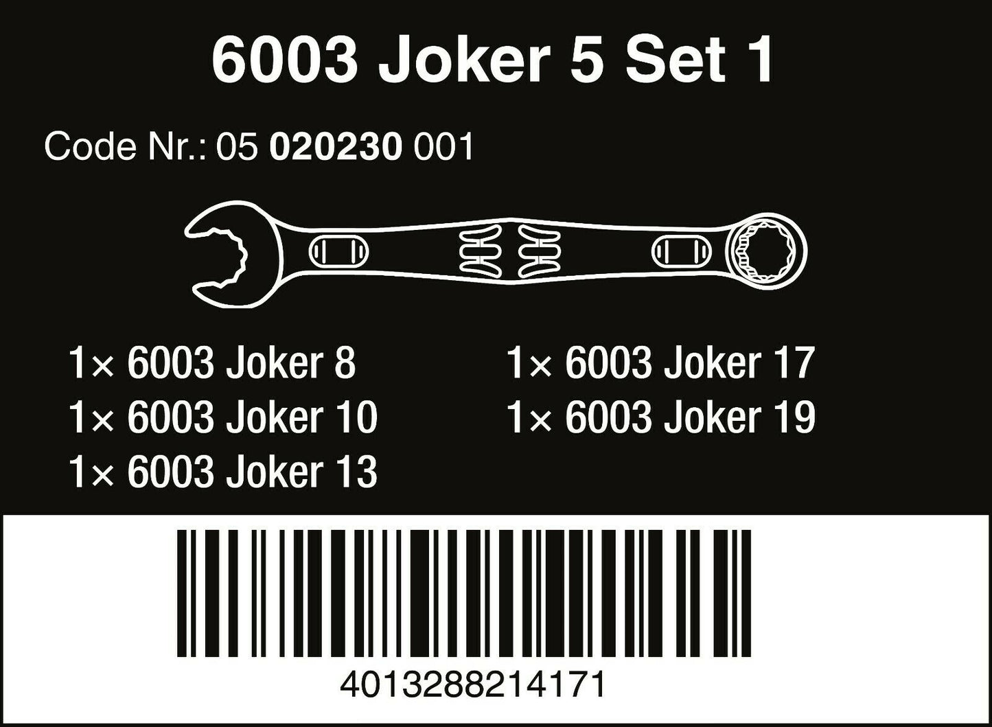Wera 6003 Joker Combination Wrench Set 5 Piece Metric