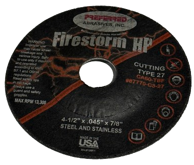 Preferred Abrasives Firestorm HP Cut-Off Wheel CA60-TBF Type 27 Grit