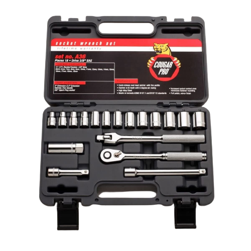 Cougar Pro Socket Wrench Box Set 18 Pieces 3/8" Drive Metric