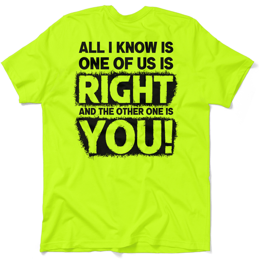 One Of Us Is Right  - Safety Yellow T-Shirt