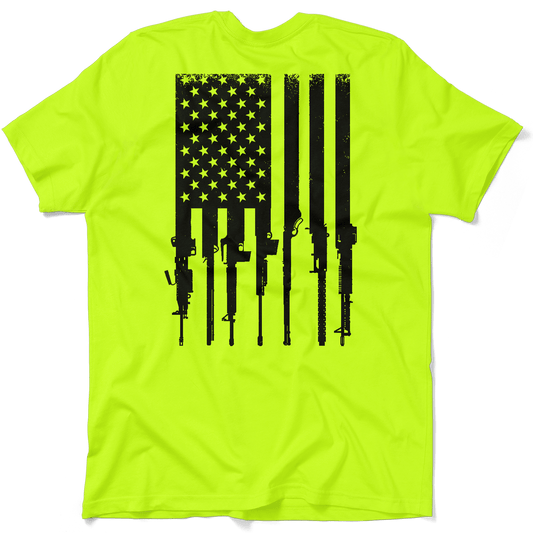 Rifle Flag - Safety Yellow Pocket T-Shirt