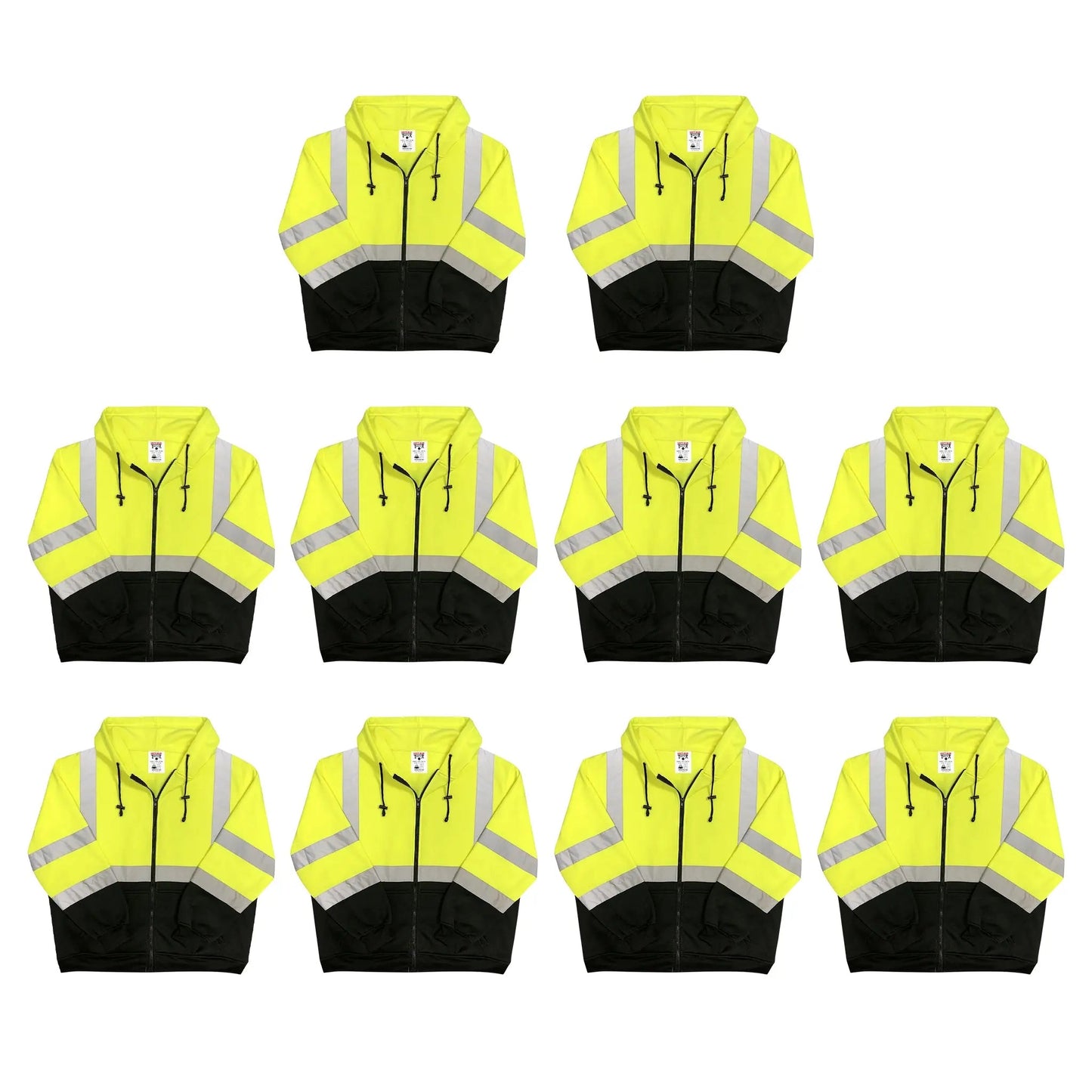 Safety Main 05LWJYB Lightweight Jacket, Class 3, Hi-Vis Yellow with Black Bottom, Pack of 10