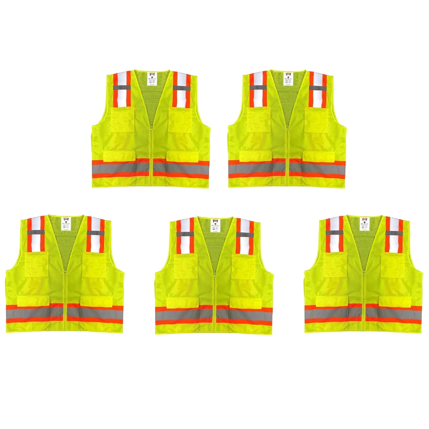Safety Main 05TTSYZ Surveyor Vest, Class 2, Solid Front, Mesh Back, Hi-Vis Yellow, Pack of 5