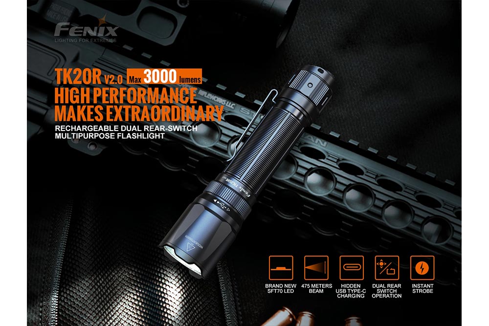 Fenix TK20R V2.0 Rechargeable Flashlight with FREE T5 Tactical Pen